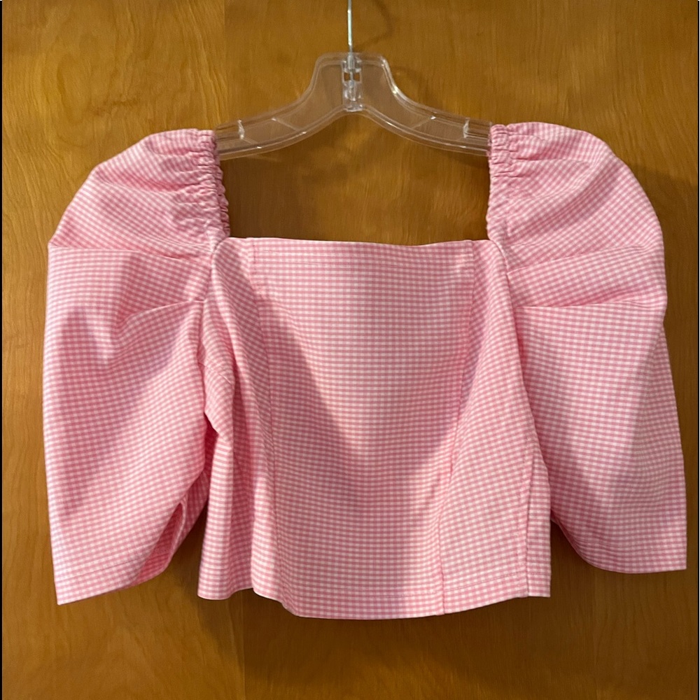 Topshop Pink Bubble-Sleeve Blouse Top